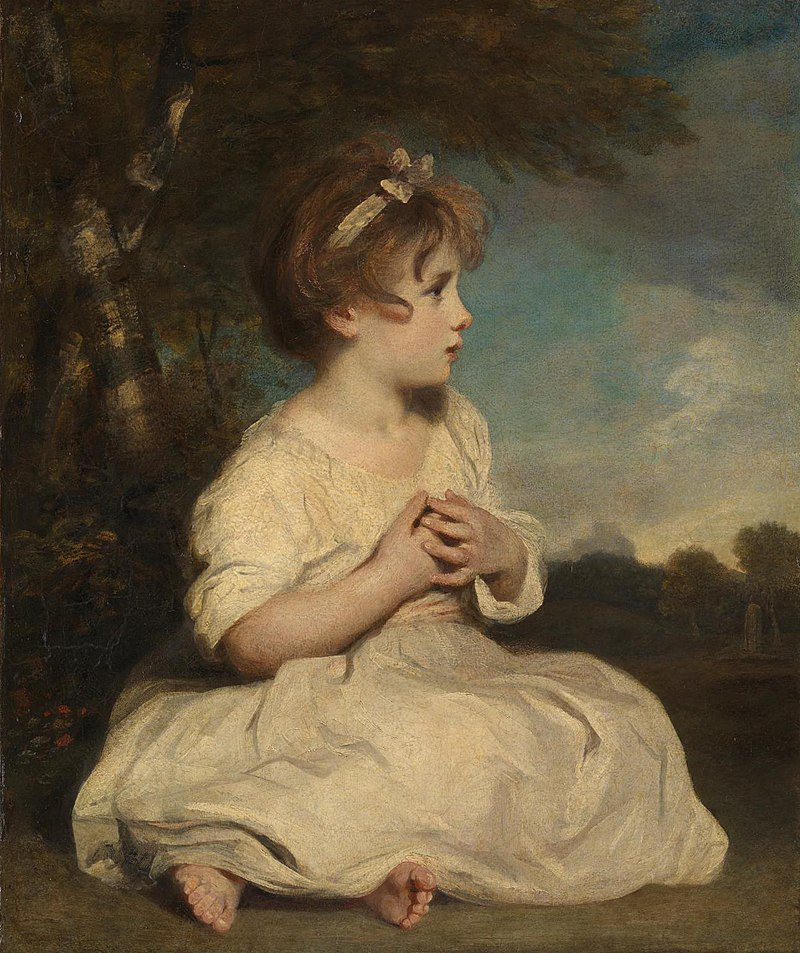 painting of little girl in countryside by Joshua Reynolds