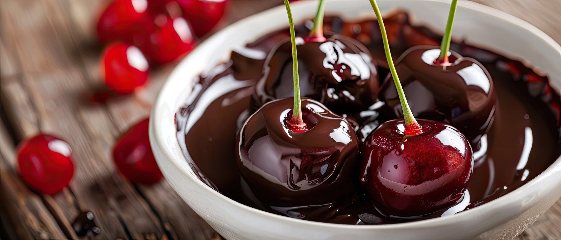 Cherries being dipped in chocolate