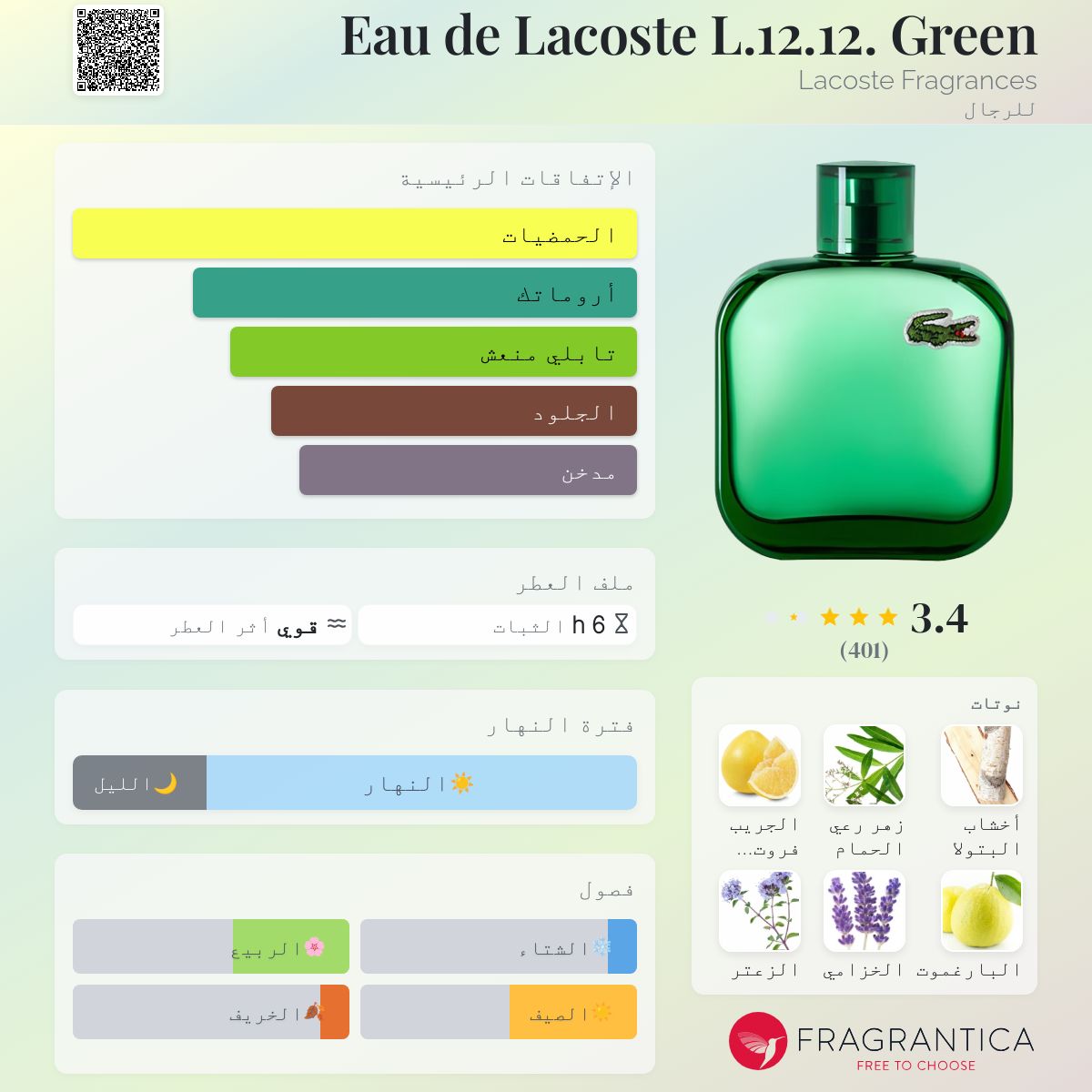 Eau de Lacoste Green Lacoste Fragrances ماء كولونيا a