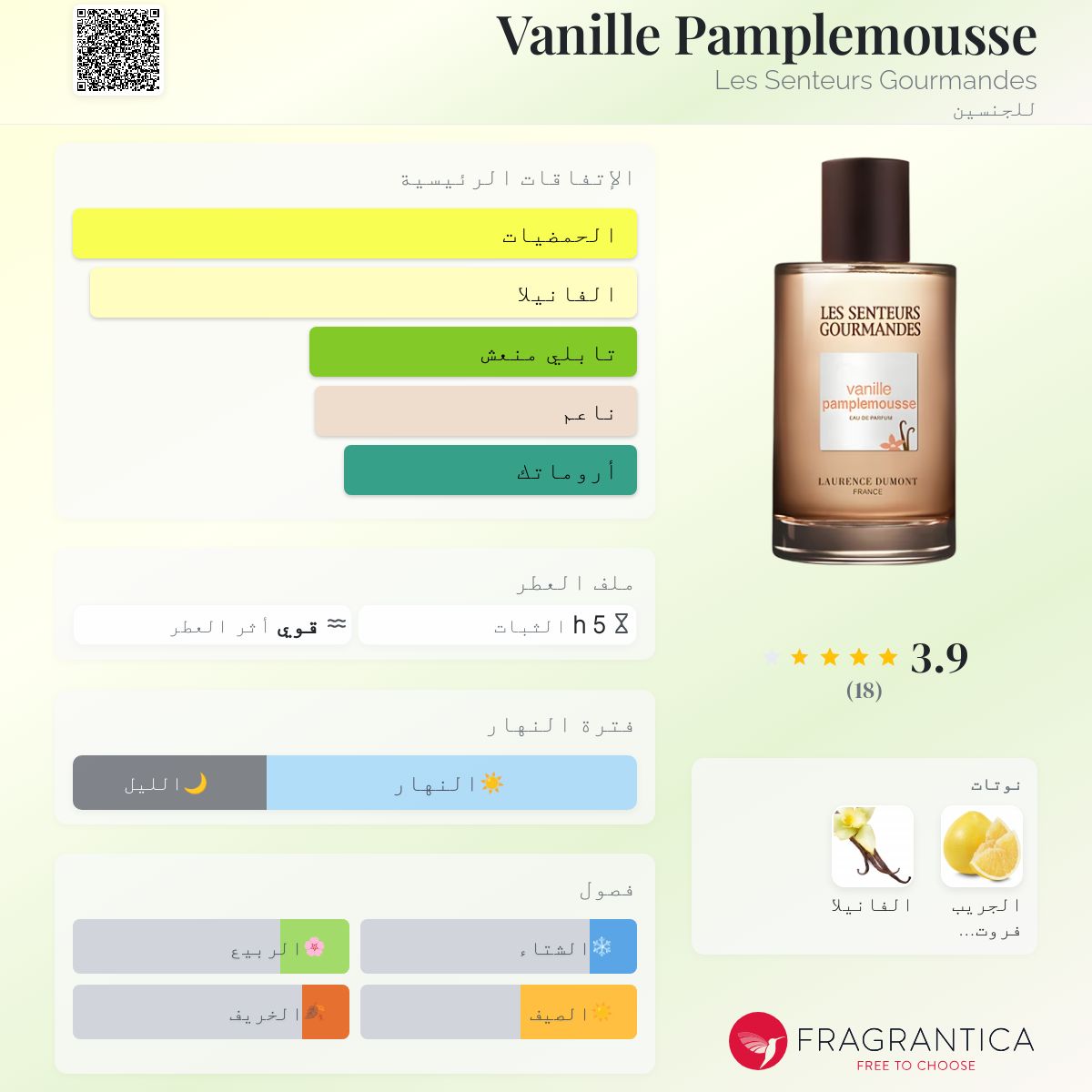 Vanille Pamplemousse Les Senteurs Gourmandes عطر a fragrance للجنسين