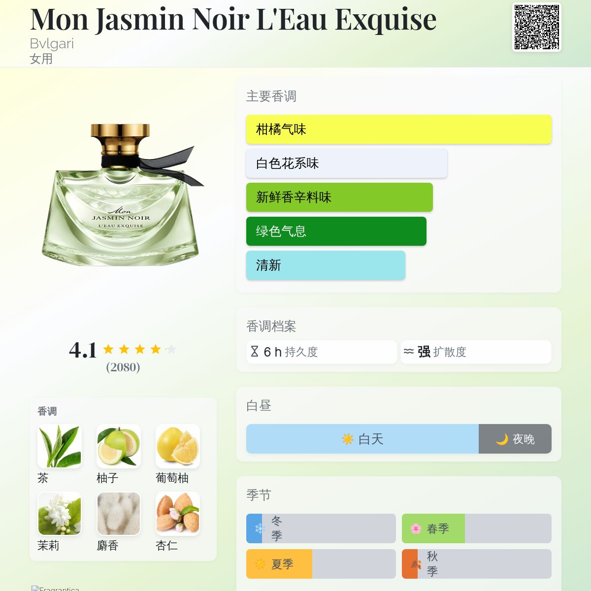 Mon Jasmin Noir L'Eau Exquise Bvlgari 香水- 一款2012年女用香水