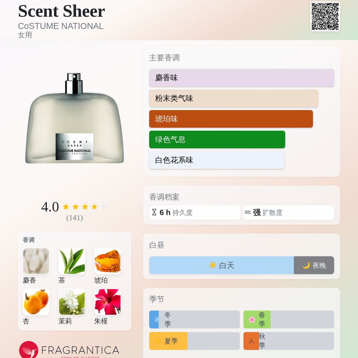CoSTUME NATIONAL SCENT SHEER 香水 Scent Sheer CoSTUME NATIONAL 香水- 一款2003年女用香水