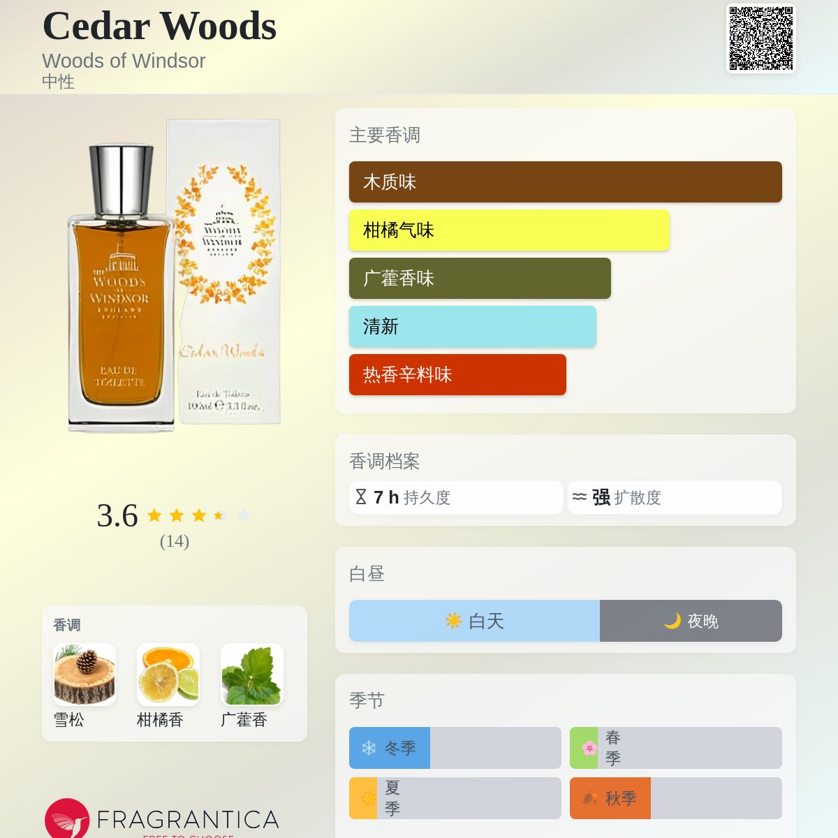 Cedar Woods Woods of Windsor 香水- 一款2013年中性香水