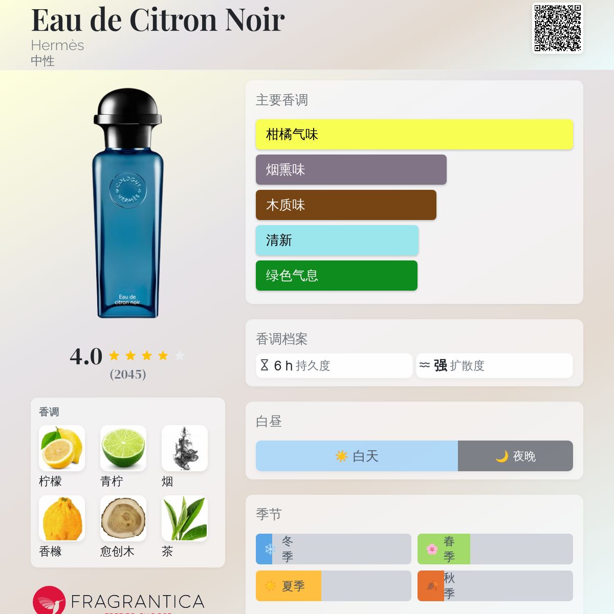 Eau de Citron Noir Hermès 香水- 一款年中性香水