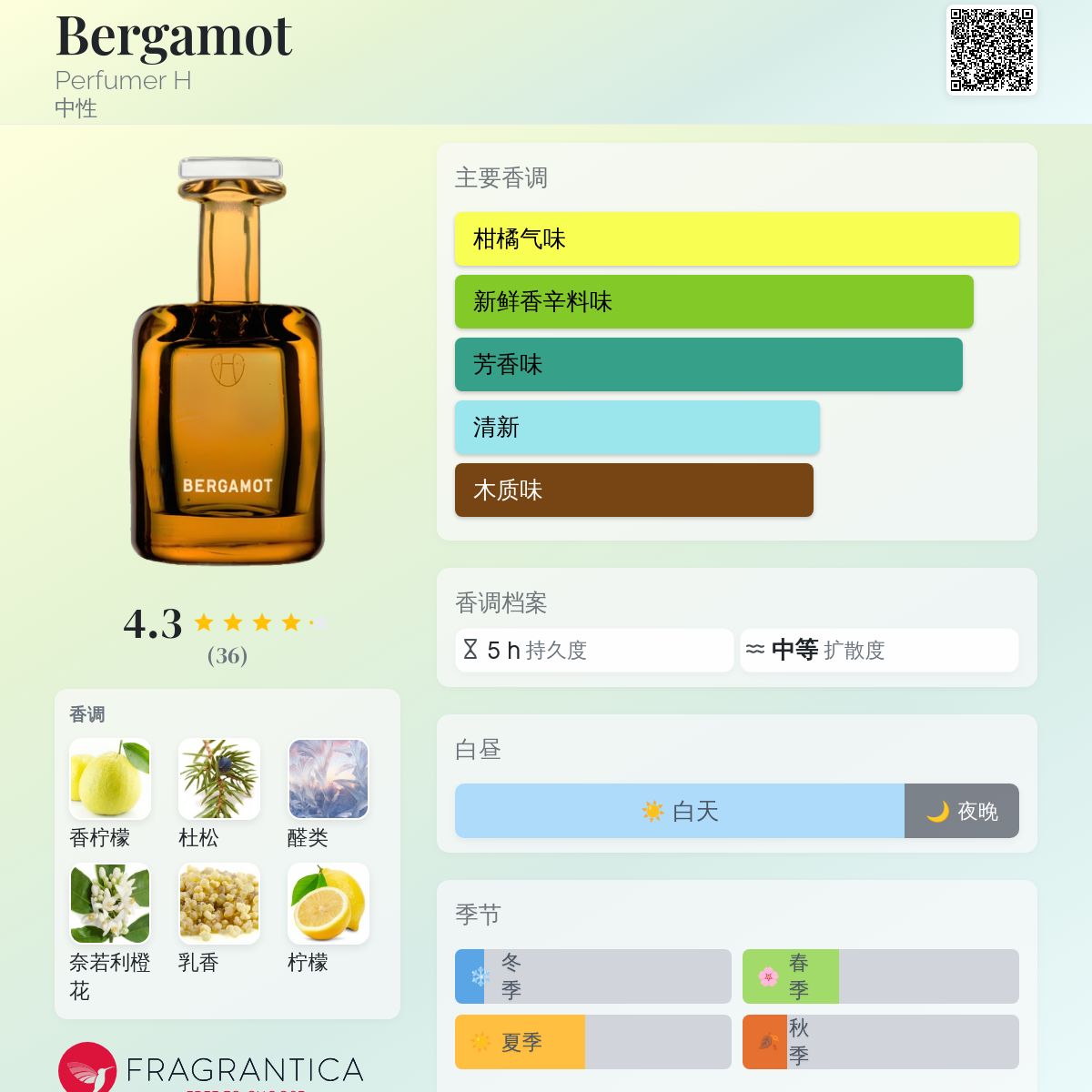 Bergamot Perfumer H 香水- 一款2023年中性香水