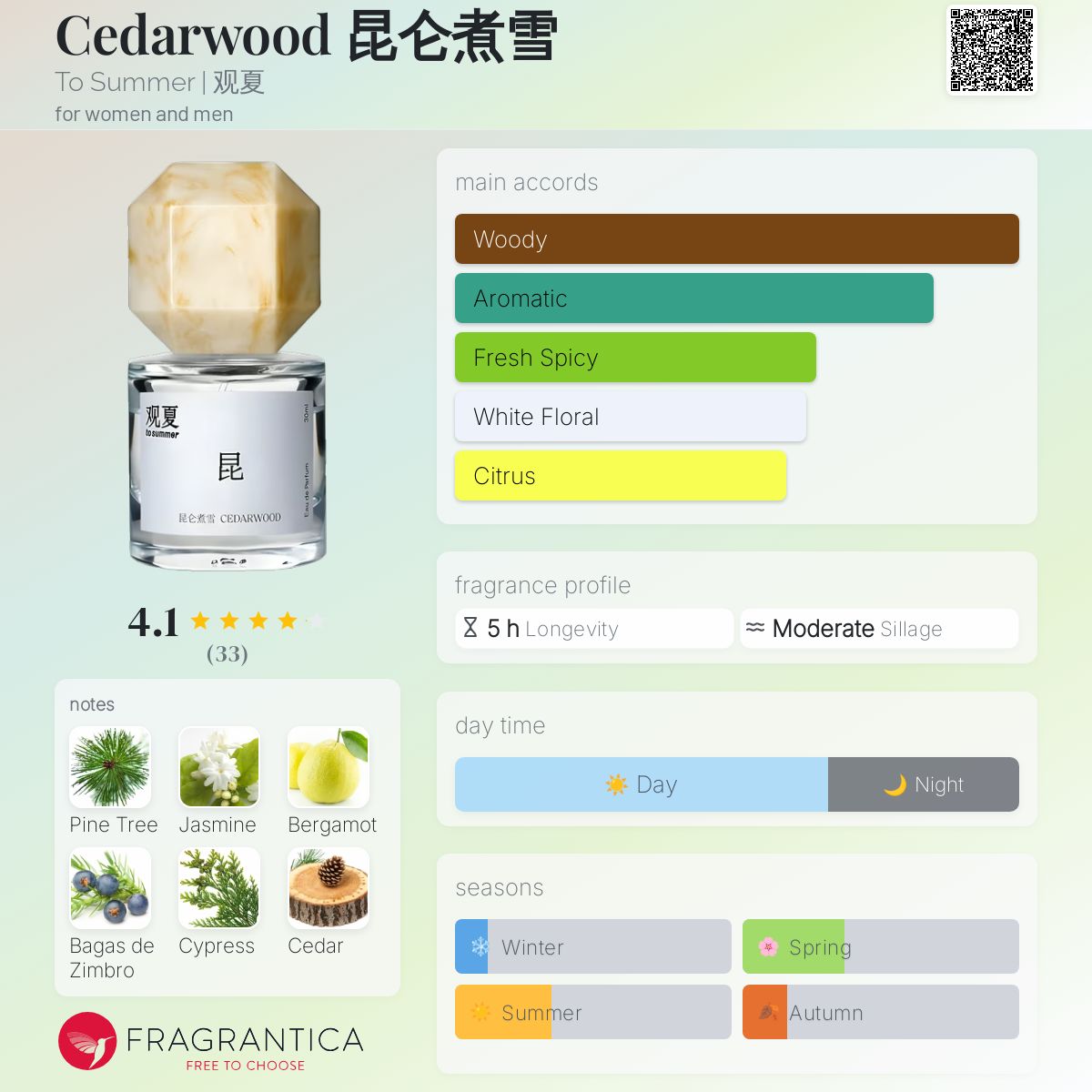 観夏 观夏 To summer 昆 Cedarwood 香水 100ml 未開封 观夏｜昆仑煮雪香水30ML - Weee!