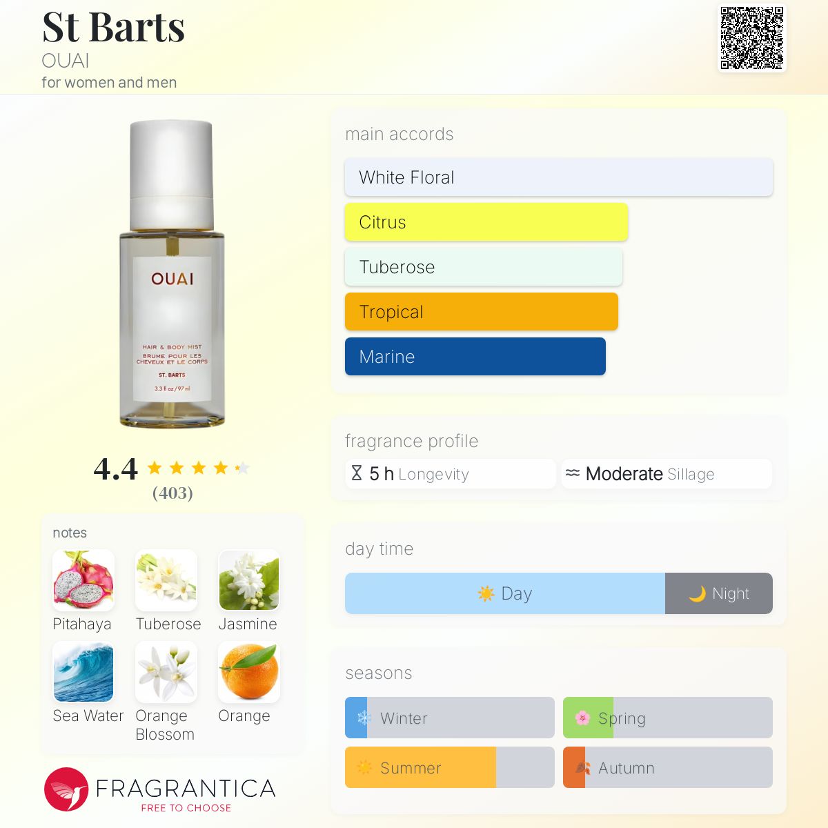☆OUAI☆ St. Barts ヘア & ボディ ミスト St. Barts Hair and Body Mist - OUAI | Sephora