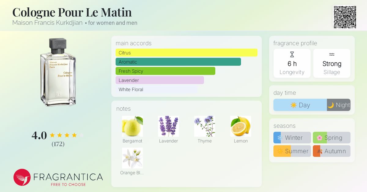 Cologne Pour le Matin 香水 Cologne Pour Le Matin Maison Francis Kurkdjian perfume - a
