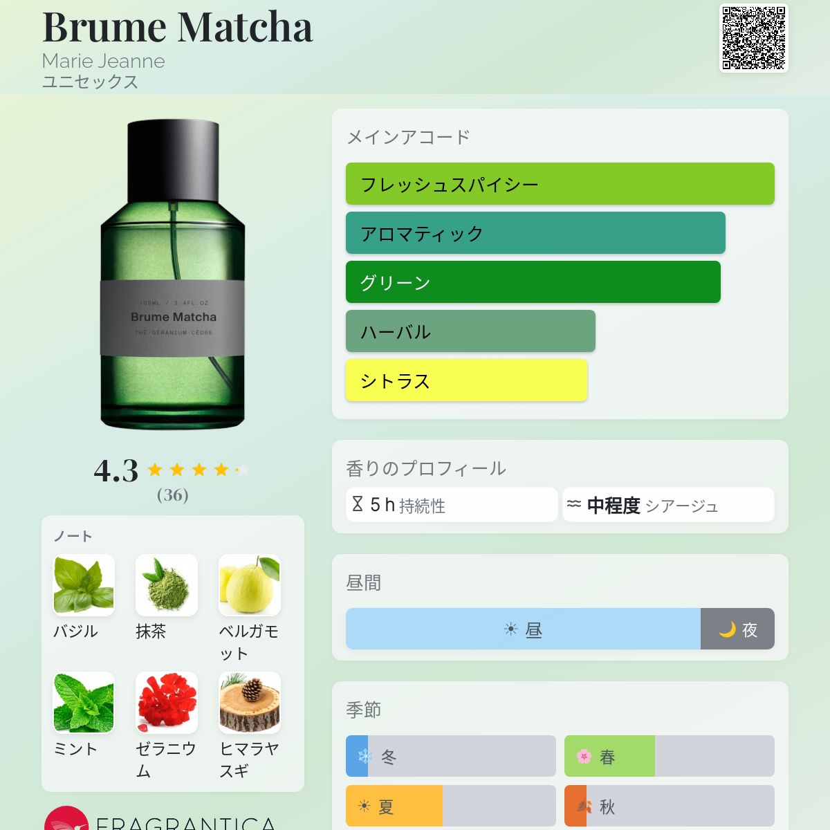 Brume Matcha Marie Jeanne 香水 - 2023年のユニセックス フレグランス