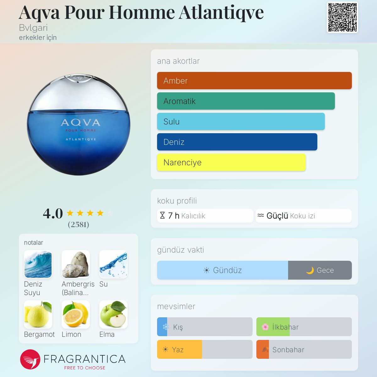 Aqva Pour Homme Atlantiqve Bvlgari kolonya - erkekler için bir