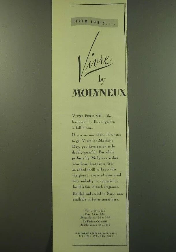 Vivre (1931) Molyneux perfume - a fragrance for women 1931