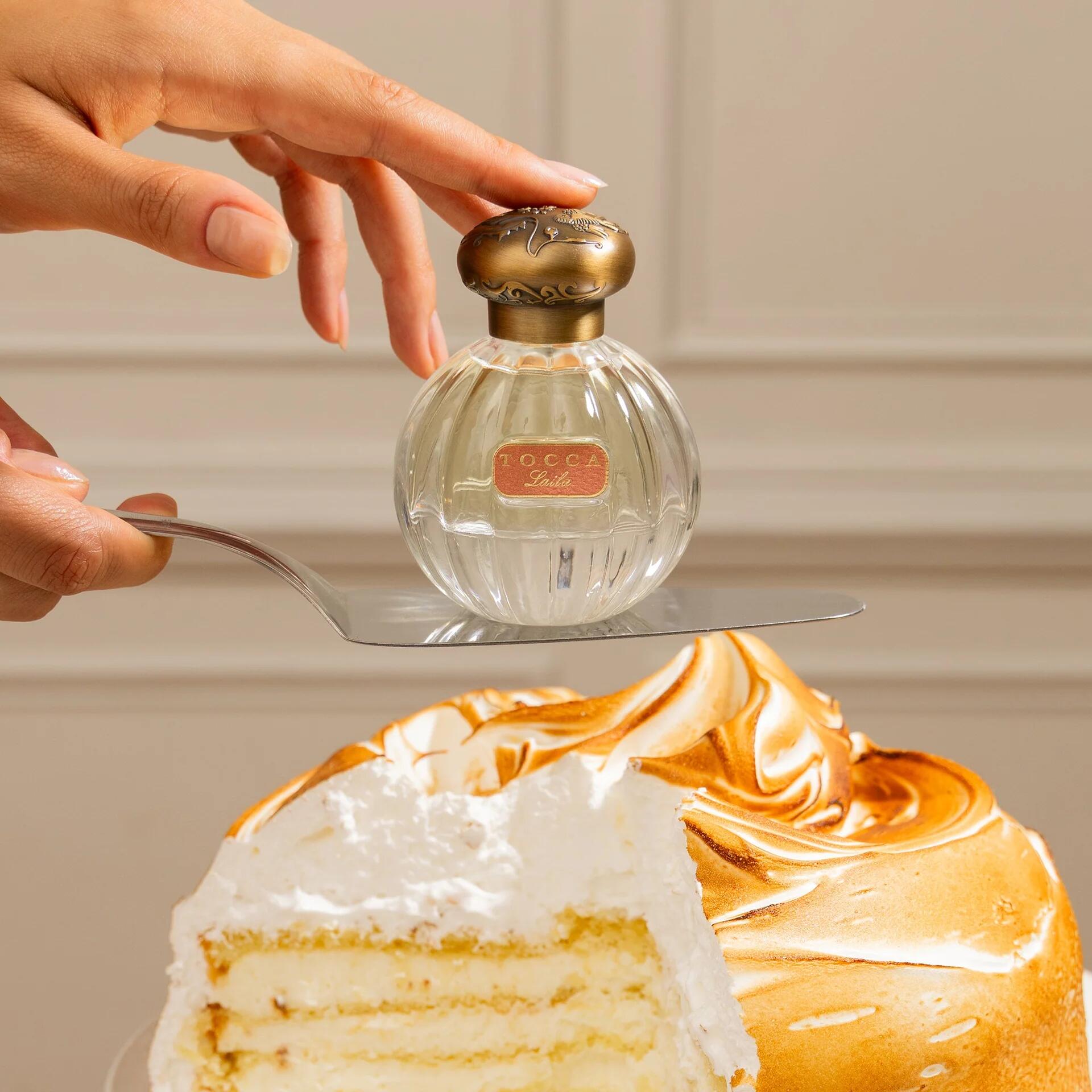 Tocca Laila edp on a cake