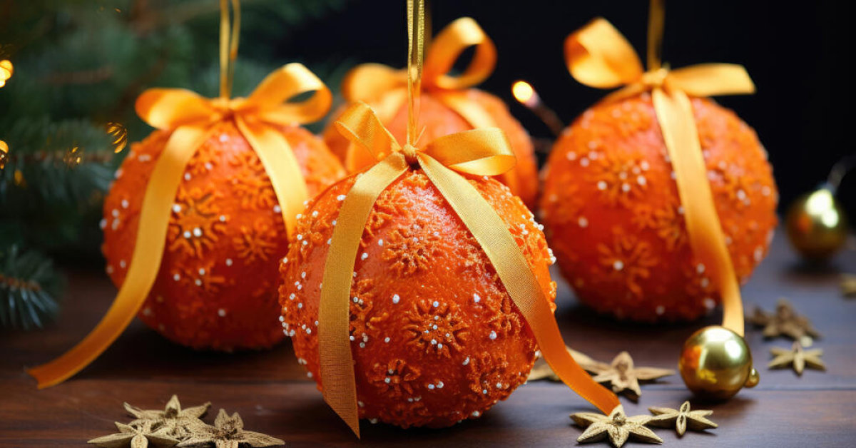 Three Orange Holiday Pomanders ~ Columns
